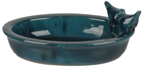 Unbekannt Vogel Tränke oval Creme grün Petrol Bad Vogelbecken Futterschale Wasserstelle, Farbe:Petrol