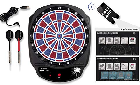 sunflex Dartscheibe Smart Tec - elektronische Dartscheibe + 6 Pfeile und Ersatzspitzen | kabellose Verbindung zum Smartphone oder Tablet via Bluetooth 4.0