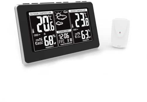 Adler AD 1175 Wetterstation – Innen- & Außentemperatur, Luftfeuchtigkeit, Wettervorhersage – Funk-Außensensor, LCD-Display, 2 Alarme & Temperaturwarnung – Schwarz
