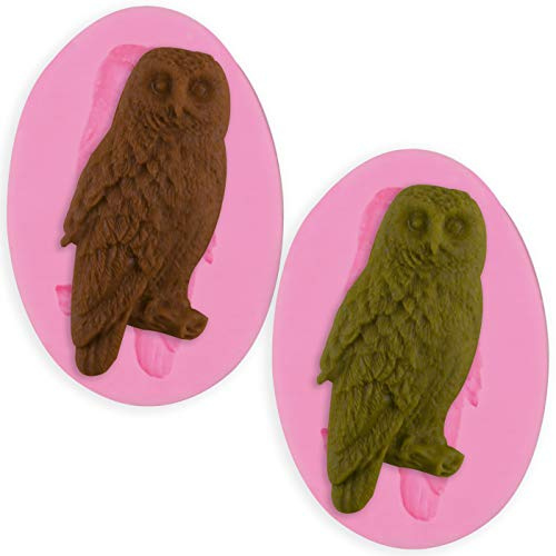 Hengke 2 x Silikonformen mit Eulen-Motiv, antihaftbeschichtet, Tiermotive, für Pudding, Muffins, Abdruckmatten, Barock, Fondant, Schokolade, Eiswürfel, Kekse, Gebäck, Kuchen, Dekoration, Polymer-Ton.