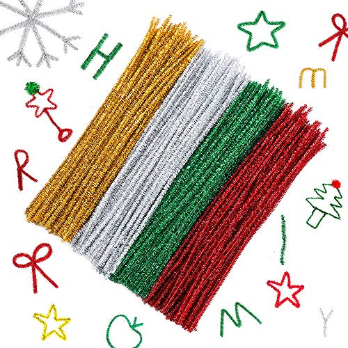 400 Piezas de Limpiadores de Tuberías Brillo Tinsel Stems Sparkle Pipe Cleaners Costura navideña DIY Crafts 4 colores Metallic Pipe Cleaner para Wedding Home Party Holiday Decoration