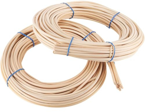KOHAND 2 Pack 0.2 Inch 65 Feet Round Reed Spline,Chair Cane for DIY Craft Rattan Cane Webbing Basket Wicker Weaving