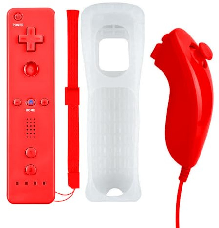 QUMOX Nunchuck Fernbedienung und Joystick kompatibel mit wii/wii u (rot)