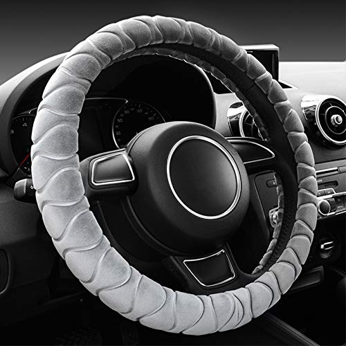 Lenkradbezug Plüsch Warm 36-39cm, Auto Lenkradhülle Anti Rutsch für Künstliche Wolle, Beheizbares Lenkrad Abdeckung Nachrüsten für Auto Winter Schutz Zubehör Universal (Grau)