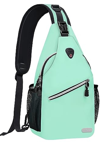 MOSISO Brusttasche Sling Bag Sling Rucksack Schulterrucksack,Polyester Multipurpose Crossbody Schultertasche Umhängetasche Sporttasche Reise Wander Daypack für Herren Damen, Mintgrün,Mittel
