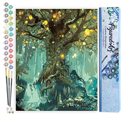 Figured'Art Malen Nach Zahlen Erwachsene Magischer Baum - Paint by Numbers Basteln DIY Bastelset 40x50cm ohne Holzrahmen