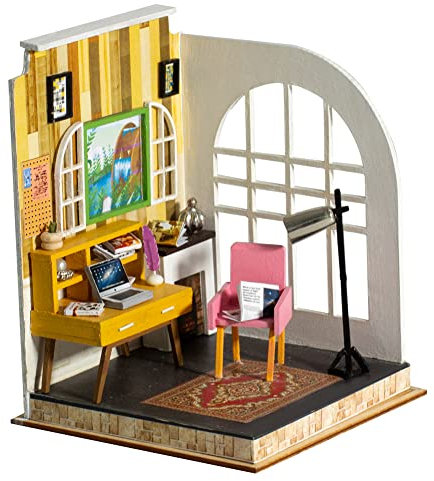 TOPBSFARNY Miniatur Puppenhaus mit Möbeln und LED-Lichtern, DIY Haus Modellbausatz Holz Puppenhaus 1:24 Maßstab Holz Handmade Gebäude Modell Puzzle Spielzeug (L2208)