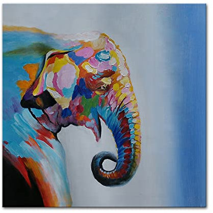 Mintura Kunstwerk, handgemalt, der schöne Elefant, Wandkunst, Bild, Wohnzimmer, Heimdekoration, Ölgemälde auf Leinwand, 70 x 70 cm, ungerahmt