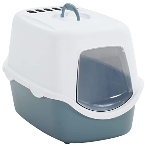 vidaXL Arenero para Gatos con Tapa Caja Cajón Baño Cuarto Váter Sanitario Terraza Balcón Muebles Salón Conejo Mascota PP Blanco Azul
