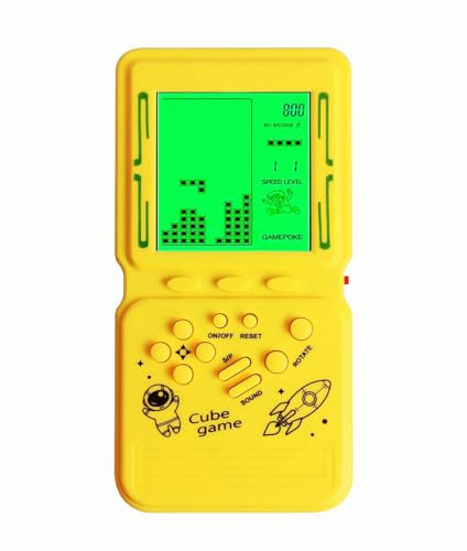 HLF Retro brick game console large screen with green backlight built-in 23 multi-mode block games classic nostalgia speed and difficulty adjustable powered by 2 AA batteries (Yellow)