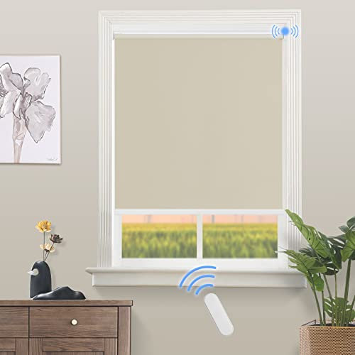 Grandekor Elektrische Rollos Innen, Verdunklungsrollo ohne Bohren mit Fernbedienung & Leiser Motor Creme 65x120cm,Smart Rollo für Fenster Innen mit Metal Klemmträger,Thermorollo Sonnen-& Sichtschutz