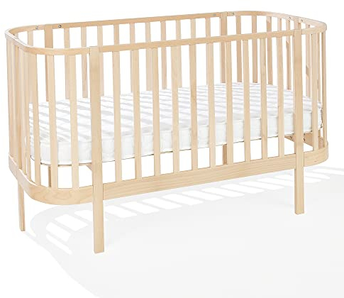 ATB MEBLE Gitterbett mit Matratze 140x70 cm - 2 in 1 Babybett Kinderbett - Grand Beistellbett Baby aus Holz - Bett Baby Mitwachsend - Kinderbett umbaubar - Jugendbett - Holz
