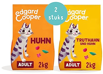 Edgard & Cooper Katzenfutter getreidefrei Trockenfutter hochwertiges Katzenfutter ohne Getreide Adult Huhn 2kg + Adult Truthahn & Huhn 2kg, Natürlicher, für Indoor Katzen und Freigänger