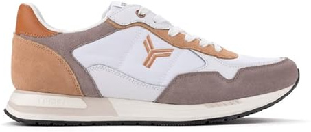 Yumas Zapatilla Sneaker TAMESIS Blanco Camel para Hombre con Cierre de Cordoneras. Talla 42