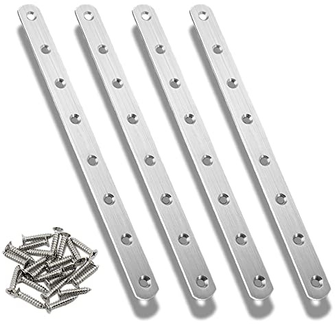 4Pcs Flat Mending Plate, 12 Flat Straight Braces Stainless Steel Straight Brackets, Mending Joining Plates Repair Fixing Bracket Connector with Screws