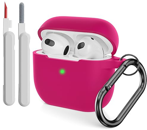 KOKOKA Custodia in Silicone Compatibile per AirPods 3 con Kit di Pulizia, Case Cover Protettiva in Premium Silicone per Airpods Terza Generazione 2021 con Moschettone, Watermelon Red