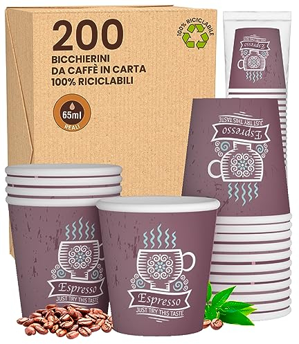 Eurocali 200 Gobelet à café en Carton Jetables, Biodégradables, Ideal pour Espresso, 65ml