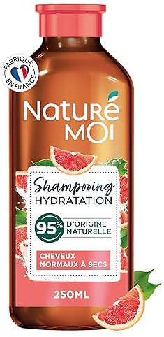 Naturé Moi - Shampooing Hydratation - Cheveux Normaux à Secs - Shampooing Sans Sulfate - Hydrate et revitalise - Au Pamplemousse Bio de Corse - 95% d'Origine Naturelle - 250 ml - Fabriqué en France