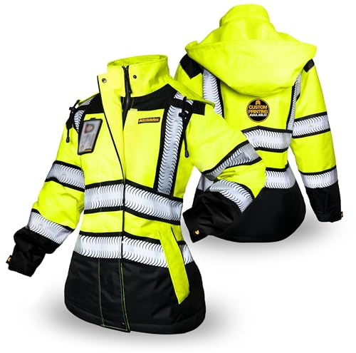 KwikSafety - Charlotte, NC - BOMBTRESS Safety Jacket for Women - Hi Vis Insulated Bomber Reflective Womens Work Jacket/Yellow Large