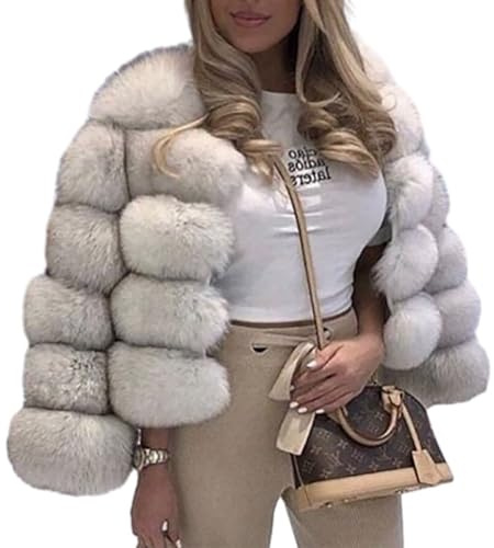 PengGengA Women's Faux Fur Coat Winter Warm Cropped Jacket Long Sleeve Shaggy Parka Cardigan Collarless Fluffy Coat Outerwear Short Artificial Fur Overcoat - Ben, S