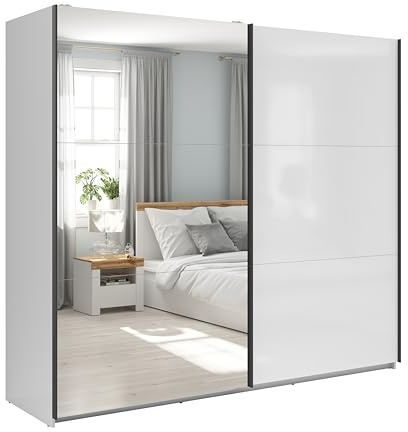 BLACK RED WHITE® Tetrix - Penderie élégante à portes coulissantes - Avec miroir - 60 x 220 x 195,5 cm - Armoire de salon pour chambre à coucher, chambre d'adolescent - Blanc