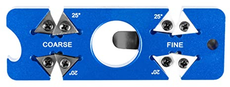 THE EDGE Mini Messerschärfer mit Clip & Flaschenöffner 20° + 25° Schleifwinkel Messerschleifer Messerschleifgerät Küchenmesser Schärfer Schleifgerät Messer Schärfgerät Messer Schleifer (Blau)
