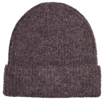 VERO MODA Damen VMGILA Rib Beanie NOOS Strickmütze, Plum Perfect/Detail:Black Melange, Einheitsgröße