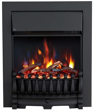 FLAMEKO 16 Freestanding Electric Fireplace Insert, Blenheim Fret, Verona | With 2 Heat Settings 1kW-2kW, 9 Colour LED Flame Effect, Logs & Black Chips Included, Black Trim with Spacer, Remote Control