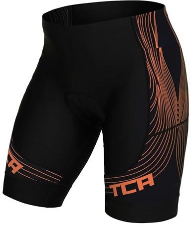 TCA Short Cycliste rembourré pour Homme Slipstream, séchage Rapide, Respirant et antidérapant avec Poche zippée à l'arrière - Short Cycliste idéal pour Homme - Vêtements de Cyclisme - Noir/Orange, L