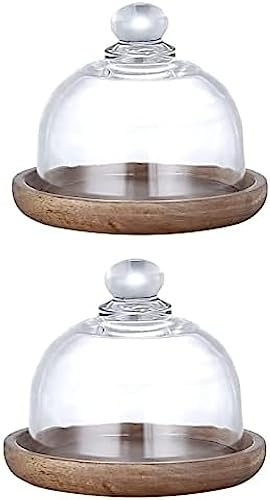 Mini beurrier en bois, assiette à Dessert avec couvercle en forme de dôme en verre, beurre transparent pour gâteau au fromage à la crème 2 pièces