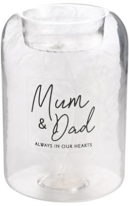 Widdop Thoughts of You Glass Tea Light Holder With Feather Inside - Mum & Dad - Memorial Commemorative Light Present Memory Sentimental Message