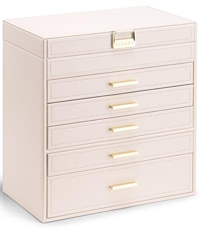 Vlando 6 lager stort smyckeskrin – smyckeshållare, organisatör, smyckeskrin, organiserare för låda, halsband, ring armband och klocka, födelsedagspresent till älskade – rosa