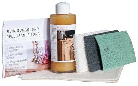 Pflegeöl Set für Holzmöbel 6-teilig – farbloses Möbelöl 150 ml für alle Holzarten – ideal für naturgeölte Oberflächen wie Tische, Schränke, Bad- & Küchenmöbel