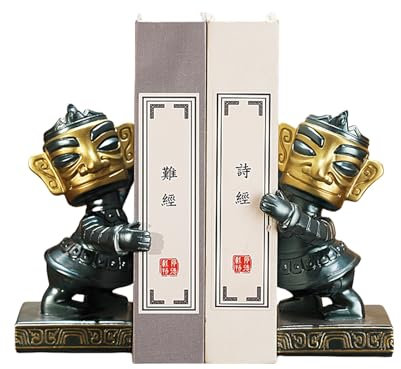 Buchstützen, 2 STK. Vintage Bronze Sanxingdui Buchstützen, Sanxingdui Statuen Dekoratives Schreibtischornament, for das Home Office (Farbe: Messing)(Color:Bronze)