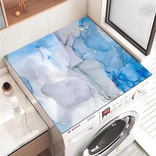 Morbuy Waschmaschinenauflage rutschfest Waschmaschinenabdeckung Marmor Drucken Saugfähig Weiche Zuschneidbare Waschmaschinen Auflage für Trockner, Kühlschrank Küchen (Blau,60x60cm)