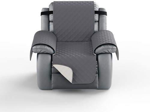 Chickwin Wasserdicht Sesselschoner für Relaxsessel, 1 Sitzer Fernsehsessel Bezug mit Taschen Sesselschoner für Fernsehsessel Sesselschoner mit Armlehne (S,Hellgrau)