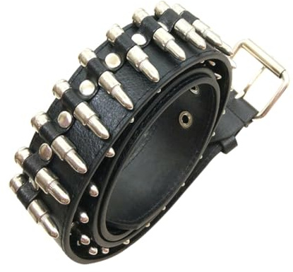 LIFKOME Cintura Maschile Nera in Pelle Artificiale Stile Punk Fibbia a Cricchetto Resistente alla Corrosione e Uscite