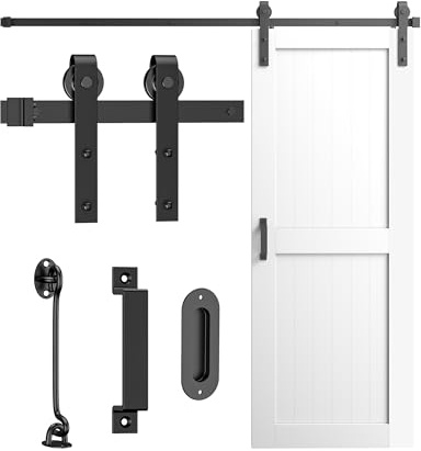 5FT/152cm Sliding Barn Door Hardware Track Kit, Flat Track System, Closet Rail, Sliding Door Track, J Shape Hanger