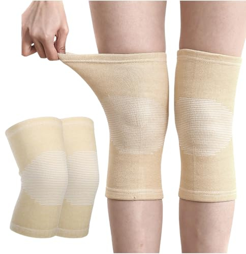 VASANA 1 par de rodilleras unisex de compresión para rodilleras, elásticas, protector de pierna, calentador de rodilla para deportes, baloncesto, baile, ciclismo, escalada, yoga (beige), Color de la