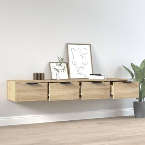 FENLAX Wandschrank 2 Pcs 68x30x20 cm Sonoma-Eiche Wandboard Mit Schublade Schweberegal Mit Schublade Wandregal Mit Schubladen Hängeschublade Wohnwand Modern Hängeschrank
