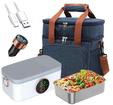 LFLIFENG Fiambrera Electrica 24v Camion Recargable E Inalámbrico, Tartera Electrica Comida Trabajo Portátil Y con Batería De 16000 mAh, Corta Fiambrera Casa