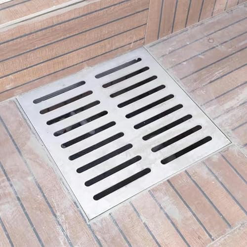 Canaletta Scolo Acqua Piovana Coperchio per Fognatura da Patio con Base Quadrata in Metallo, Coperchio di Scarico con Foro a Strisce per Evitare accumulo di Acqua Piovana, Griglia di Drenaggio Ester