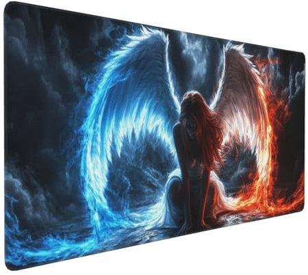Gaming Mauspad XXL Engel Mousepad 1000x500x4mm Flügel Verlängertes Mauspad Schreibtischauflage,Genähte Kanten Mauspad,Verbessert Präzision und Geschwindigkeit Wasserdicht Geeignet für Büro und Spiele