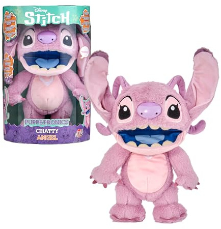 Disney Chatty Angel Deluxe Puppetronic, Peluche de Angel de Lilo & Stitch, Peluche Interactivo con Funcionamiento de Marioneta, 50+ Movimientos y Sonidos, 6+ años, Famosa (RE003000)