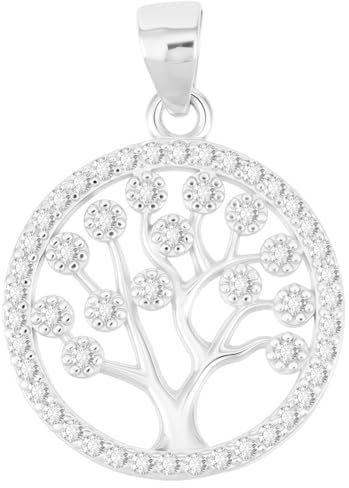 Beebeecraft 1 Scatola da 1 Pezzi con Zirconi Cubici Placcati in Rodio 925 ciondoli Rotondi Piatti in Argento Sterling con Albero della Vita per La Creazione di Gioielli Portafortuna