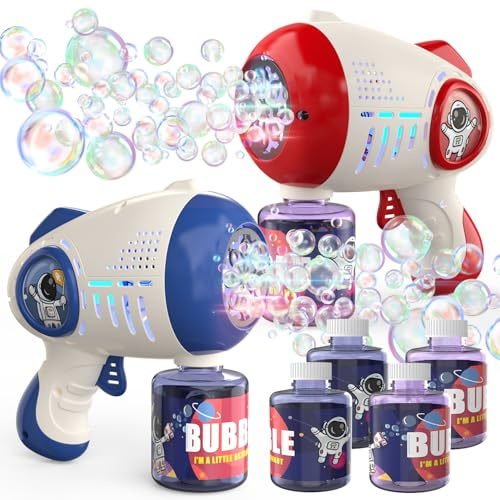 Eaglestone 2 Gun Bubble Gun per bambini, Light Up Bubble Machine per bambini, 8 fori Blower con 4 ricariche, bolla automatica per bolla blaster, giocattolo all'aperto, regalo di compleanno