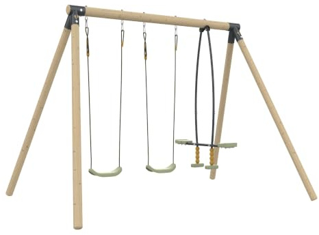 Portique BARBICHE 2 balançoires - vis-à-vis - kit d'ancrage - Bois FSC® h224 cm