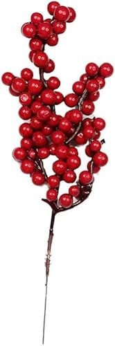 Suparleny Künstliche Rote Stechpalmen Beeren Künstliche Holly Berry Künstliche Rote Beeren Künstlicher Beerenzweig Dekorative Zweige mit Beeren für Christbaumschmuck Weihnachtskranz - 25 Stück