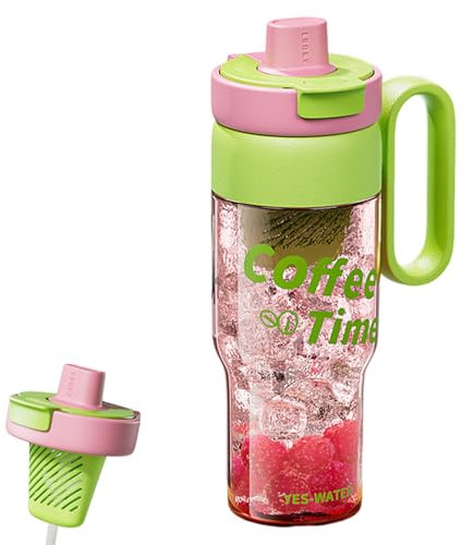 Drinking Bottle with Straw, 850 ml Drinking Bottle with Tea Compartment, Sports Cup with Straw, Handle for Training and Everyday Life, Dishwasher Safe