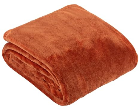 furn. Harrow Fleece Throw – Silky Soft Lightweight Flannel Blanket for Bed or Sofa (Rust - 140x180cm)